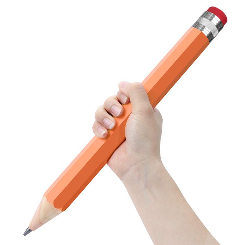 BUSHIBU Wooden Jumbo Pencils for Prop/Gifts/Decor - 14 Inch Funny Big Novelty Pencil with Cap(Orange Red) for Schools and Homes - Image 1